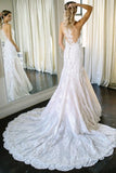 Charming Mermaid Ivory Sleeveless Lace Wedding Dresses with Appliques STB15106