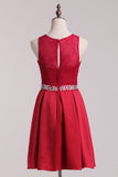 Fuchsia Homecoming Dresses Scoop A Line Satin&Lace