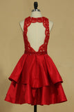 New Arrival Scoop Satin With Applique And Beads A Line Homecoming