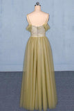 Spaghetti Straps Floor Length Tulle Prom Dress With Beading, Long Evening
