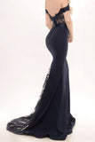 Modest Off The Shoulder Long Mermaid Black Prom Dresses Evening