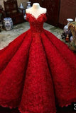 Ball Gown Red V Neck Long Off the Shoulder Prom Dresses, Quinceanera Dresses STB15563