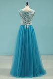 Muslin Prom Dresses With Cape A-Line Spaghetti Straps Tulle With Gold Applique