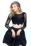 Two Pieces Homecoming Dresses Satin & Lace Long Sleeve