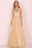 A-Line Halter Prom Dress Floor-Length Tulle With