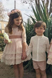 A Line Half Sleeves Pink Round Neck Flower Girl Dresses with Appliques, Baby Dresses STB15546