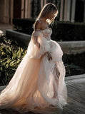Princess Long Puff Sleeves Off the Shoulder Tulle Wedding Dresses, Beach Wedding Gowns STB15298