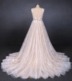 Puffy Lace Off White Wedding Dresses, Elegant A Line Backless Bridal Dresses STB15311