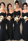 Elegant Mermaid Black Sweetheart Strapless Bridesmaid Dresses with Lace STB20462