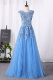 Prom Dresses A Line Lace Up Tulle Scoop With Applique And