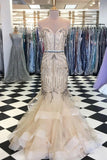 Elegant Sweetheart Tulle Beaded Long Mermaid Prom Dresses, Cheap Formal Dresses STB15207