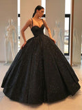 Spaghetti Straps Black Sweetheart Quinceanera Dresses, Ball Gown Sequins Prom Dresses STB15410