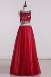 Prom Dress A Line Scoop Floor-Length Two-Piece Tulle Zipper