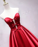 A Line Sweetheart Red Satin Lace Up Long Prom Dresses with Bowknot, Cheap Formal Dresses STB15035