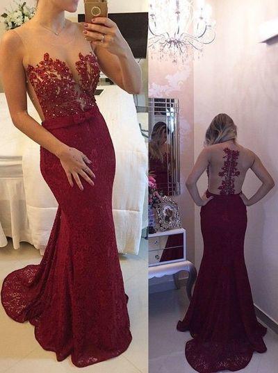 New Arrival Lace Prom Dresses Mermaid Prom Dresses Wine Red Prom Dresses