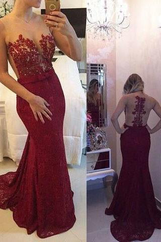 New Arrival Lace Prom Dresses Mermaid Prom Dresses Wine Red Prom Dresses