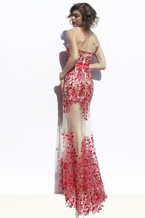 Fabulous Sweetheart Strapless Floor-Length Sheath Prom Dresses with Lace Pearls Sash