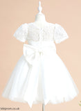 Flower Girl Dresses Knee-length Sleeves Short Tulle/Lace - Jaylin Girl A-Line Dress Bow(s) Neck Flower With Scoop