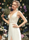Dress V-neck Wedding A-Line Floor-Length Kadence Wedding Dresses Lace Split Front Lace With Chiffon