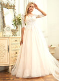 Dress Tulle Neck Wedding Wedding Dresses Scoop Ximena Lace Train Sweep Ball-Gown/Princess