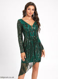 Sequined Sheath/Column V-neck Lace Cocktail Lucinda Sequins Dress Lace With Asymmetrical Cocktail Dresses