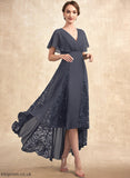 Denisse Mother Bride Chiffon the A-Line With V-neck Asymmetrical Dress of Ruffle Mother of the Bride Dresses Lace