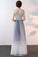 Elegant A-Line Ombre Tulle Beads V-Neck Sleeveless Open Back Prom Dresses