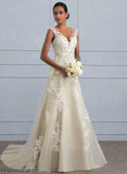 V-neck Wedding Dresses Tulle Dress Sequins A-Line With Beading Train Wedding Lace Court Kennedi