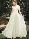Chloe V-neck A-Line Sequins Beading Floor-Length Wedding With Lace Dress Wedding Dresses