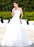 Leslie Organza Wedding Dresses With Strapless Lace Beading Train Wedding Dress Chapel Ball-Gown/Princess