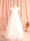With Lace/Flower(s) Girl Dress Short Thea V-neck Flower Girl Dresses - Flower Floor-length Tulle A-Line Sleeves