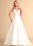 Sweep Dress With Wedding Dresses Train Ball-Gown/Princess V-neck Wedding Yareli Beading Satin