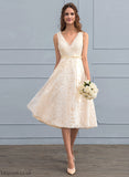 Wedding Dresses With V-neck Bow(s) Lace A-Line Knee-Length Danica Dress Wedding