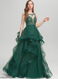 Nadia Floor-Length Tulle With Ball-Gown/Princess Prom Dresses Ruffle Neck Lace Scoop
