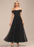 With Off-the-Shoulder Dress Cocktail Dresses A-Line Chiffon Mira Sequins Ankle-Length Beading Tulle Cocktail