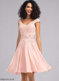 A-Line Lace Chiffon Cocktail Lace With Beading Cocktail Dresses Dress Norah Knee-Length V-neck