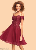Short/Mini A-Line Homecoming Off-the-Shoulder Dress Lace Chiffon Sierra Sequins Homecoming Dresses With