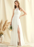 Wedding Dresses A-Line Neck Chiffon Floor-Length Scoop Wedding With Hilary Lace Split Front Dress