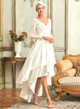 Wedding Dresses V-neck Asymmetrical Wedding A-Line Satin Lace Heather Dress