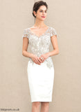 Satin Lace Dress Sheath/Column V-neck Knee-Length Wedding Dresses Ayana Wedding
