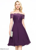 A-Line Adriana Off-the-Shoulder Lace Beading With Homecoming Chiffon Knee-Length Dress Homecoming Dresses