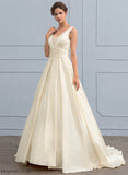 Train V-neck Ball-Gown/Princess Jordan Sweep With Wedding Lace Dress Wedding Dresses Satin