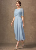 Ruffle Bride Chiffon Tea-Length Neck the With Mother of the Bride Dresses Makaila of Mother Lace Dress A-Line Scoop