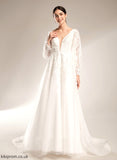 V-neck Dress With Wedding Lace Wedding Dresses Thalia Tulle Chapel Ball-Gown/Princess Satin Sequins Train