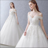 White Off-the-Shoulder Ball Gown Beads Sweetheart Floor-Length Wedding Dress