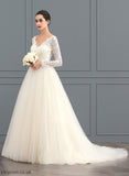 Train Wedding Dresses Wedding V-neck Marilyn Tulle Court Dress Lace Ball-Gown/Princess