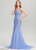 Neckline Square Prom Dresses Sequins Sweep Tulle Train Maisie With Trumpet/Mermaid