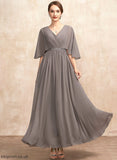 Mother of the Bride Dresses Mother Janiya Bride V-neck Ruffle Chiffon Dress the Beading A-Line Ankle-Length of With