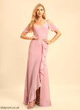 Neckline Ruffle Fabric Length Silhouette V-neck SplitFront Floor-Length Embellishment A-Line Brynlee Natural Waist Bridesmaid Dresses