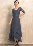 Beading Lace Mother of the Bride Dresses Bride A-Line Chiffon Sequins of Miriam the Asymmetrical V-neck With Dress Mother